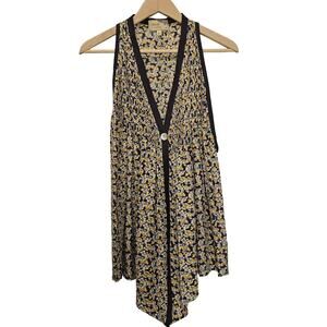 Elizabeth‎ and James Watercolor Floral Pleated Silk Kimono Vest Top Size Medium